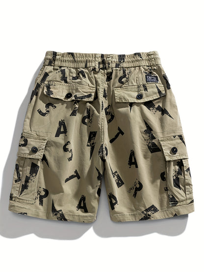 5 Pieces Casual Cotton Letter Print Side Pockets Elastic Waist Drawstring Cargo Shorts💖Buy two packs for free shipping💖
