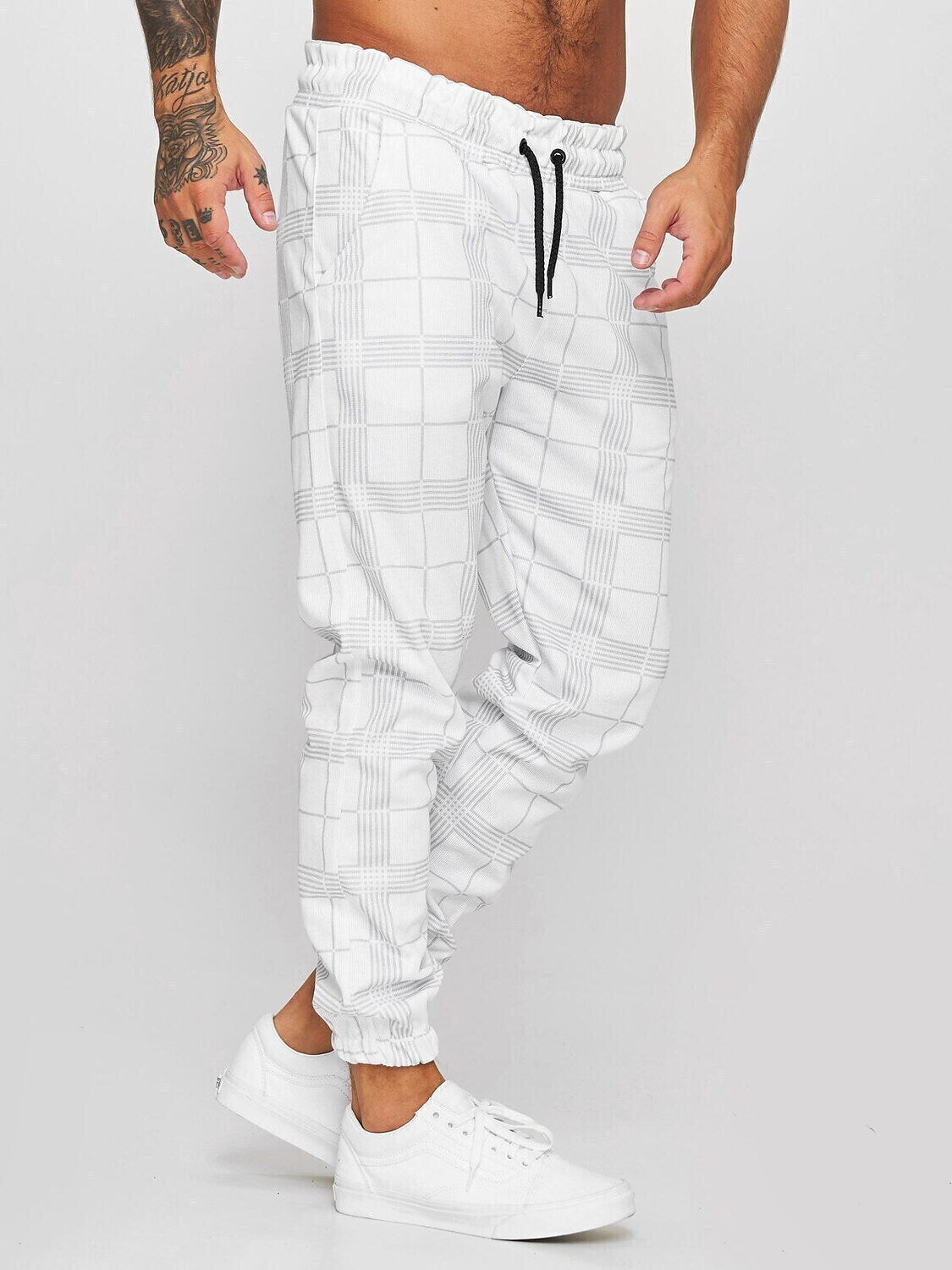 Men's Sporty Casual / Sporty Pants Chinos Drawstring Elastic Waist Print Full Length Pants Casual Sports Micro-elastic Geometry Outdoor Sports Mid Waist White Black Light Grey Dark Gray S M L XL XXL