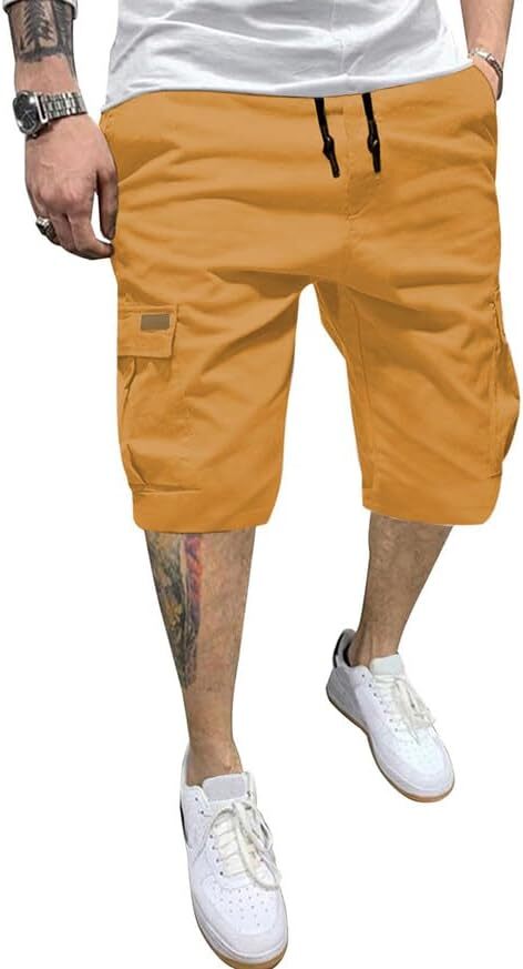 Men's Patched Drawstring Waist Cargo Shorts,  Men's Bottoms for Daily Wear, Clearance Items 2024