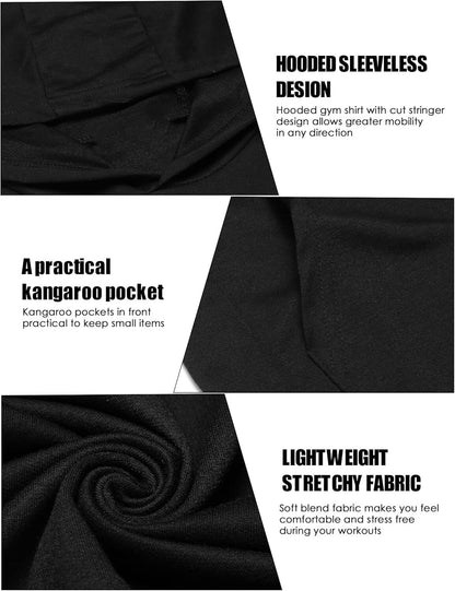 Men's Workout Hooded Tank Tops Bodybuilding Muscle Cut Off T Shirt Sleeveless Gym Hoodies