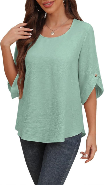 Women's 2024 Summer Chiffon Blouses Bell Short Sleeve TShirts Casual Loose Flowy Dressy Work Tops for Leggings Blouse