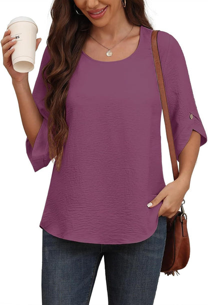Women's 2024 Summer Chiffon Blouses Bell Short Sleeve TShirts Casual Loose Flowy Dressy Work Tops for Leggings Blouse