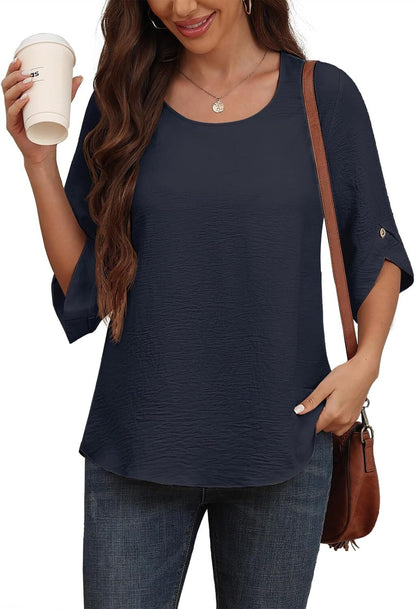 Women's 2024 Summer Chiffon Blouses Bell Short Sleeve TShirts Casual Loose Flowy Dressy Work Tops for Leggings Blouse