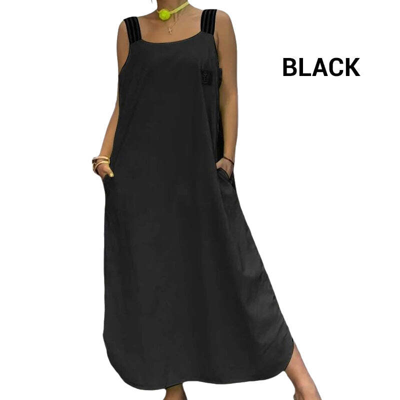 Wide Strap Maxi Dress with Pockets