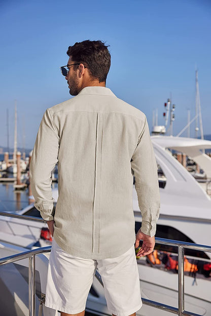 7-Pack Men's Cuban Shirts Long Sleeve Casual Button Down Shirt Cotton Beach Tops💖Buy two packs for free shipping💖