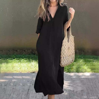 💕50% OFF - Linen Casual Style V-Neck Dress