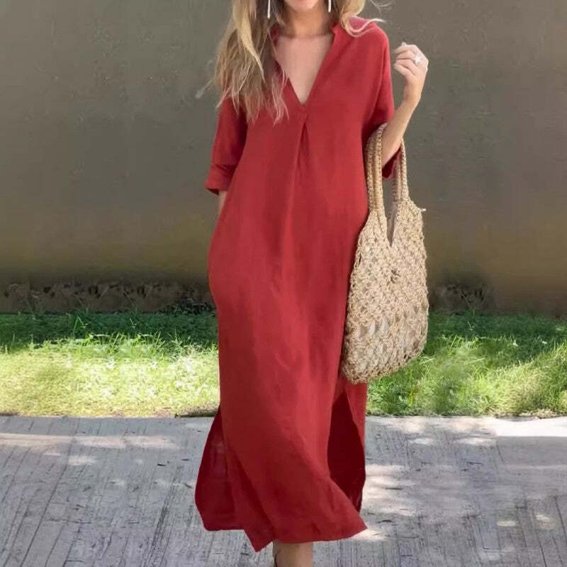 💕50% OFF - Linen Casual Style V-Neck Dress