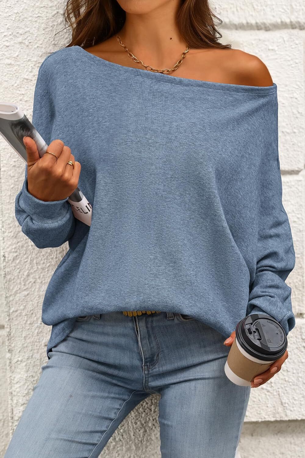 Women's Fall Sweaters 2024 Casual Oversize Pullover Batwing Long Sleeve Drop Shoulder Sweater Loose Knit Jumper Tops