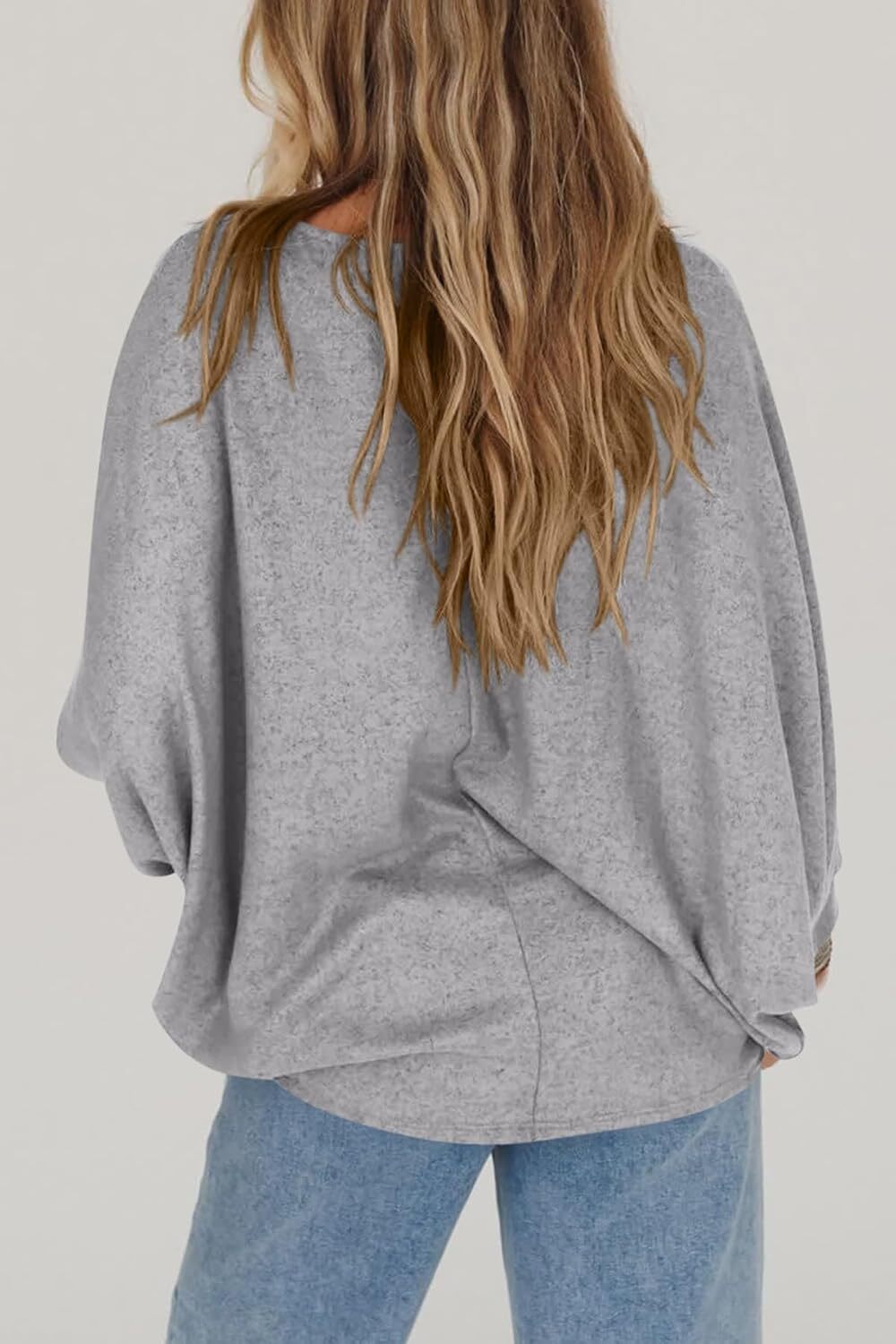 Women's Fall Sweaters 2024 Casual Oversize Pullover Batwing Long Sleeve Drop Shoulder Sweater Loose Knit Jumper Tops
