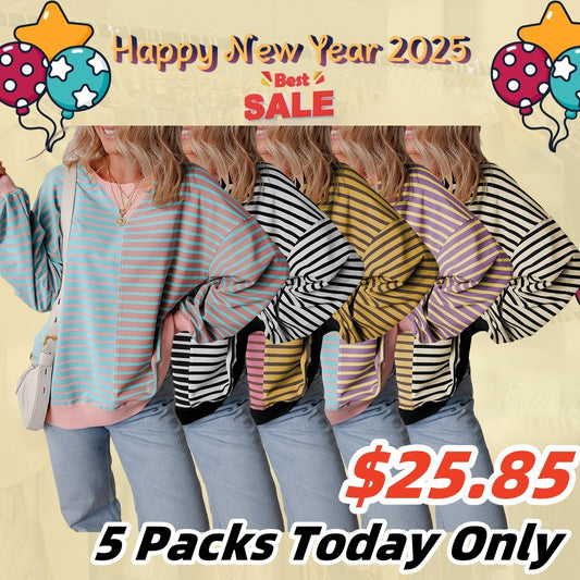 Women’s Oversized Sweatshirts Striped Color Block Crewneck Sweatshirt