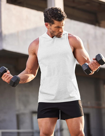 Men's Workout Hooded Tank Tops Bodybuilding Muscle Cut Off T Shirt Sleeveless Gym Hoodies