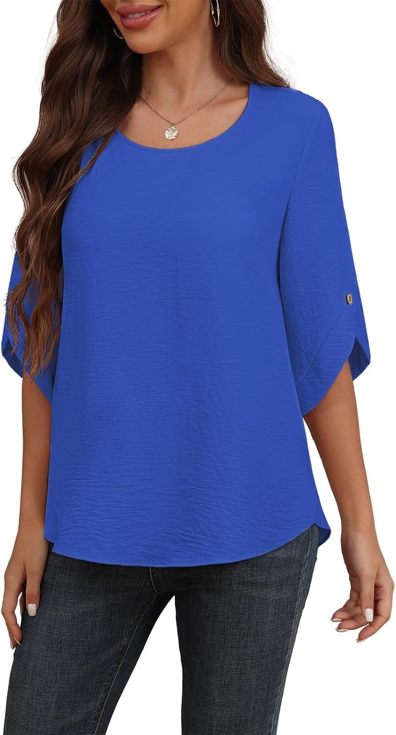 Women's 2024 Summer Chiffon Blouses Bell Short Sleeve TShirts Casual Loose Flowy Dressy Work Tops for Leggings Blouse
