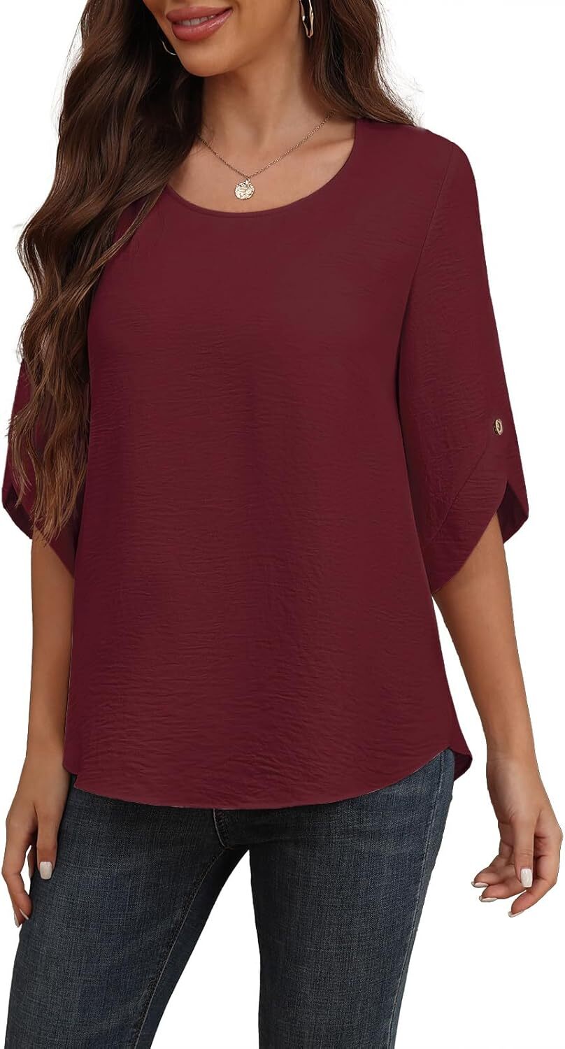 Women's 2024 Summer Chiffon Blouses Bell Short Sleeve TShirts Casual Loose Flowy Dressy Work Tops for Leggings Blouse