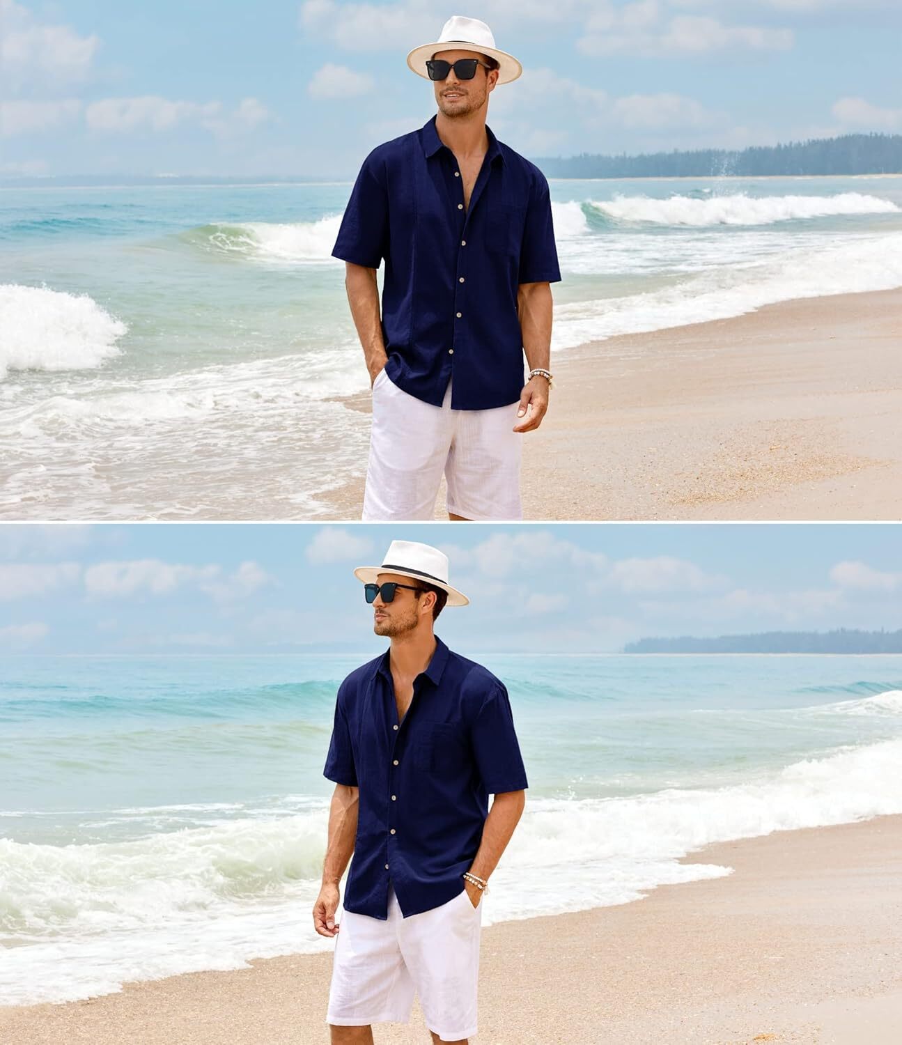 Mens Beach Linen Shirts Short Sleeve Cuban Button Down Casual Summer T Shirt Guayabera Hawaiian Tee Loose Fit Tops(💖Buy two, free shipping)