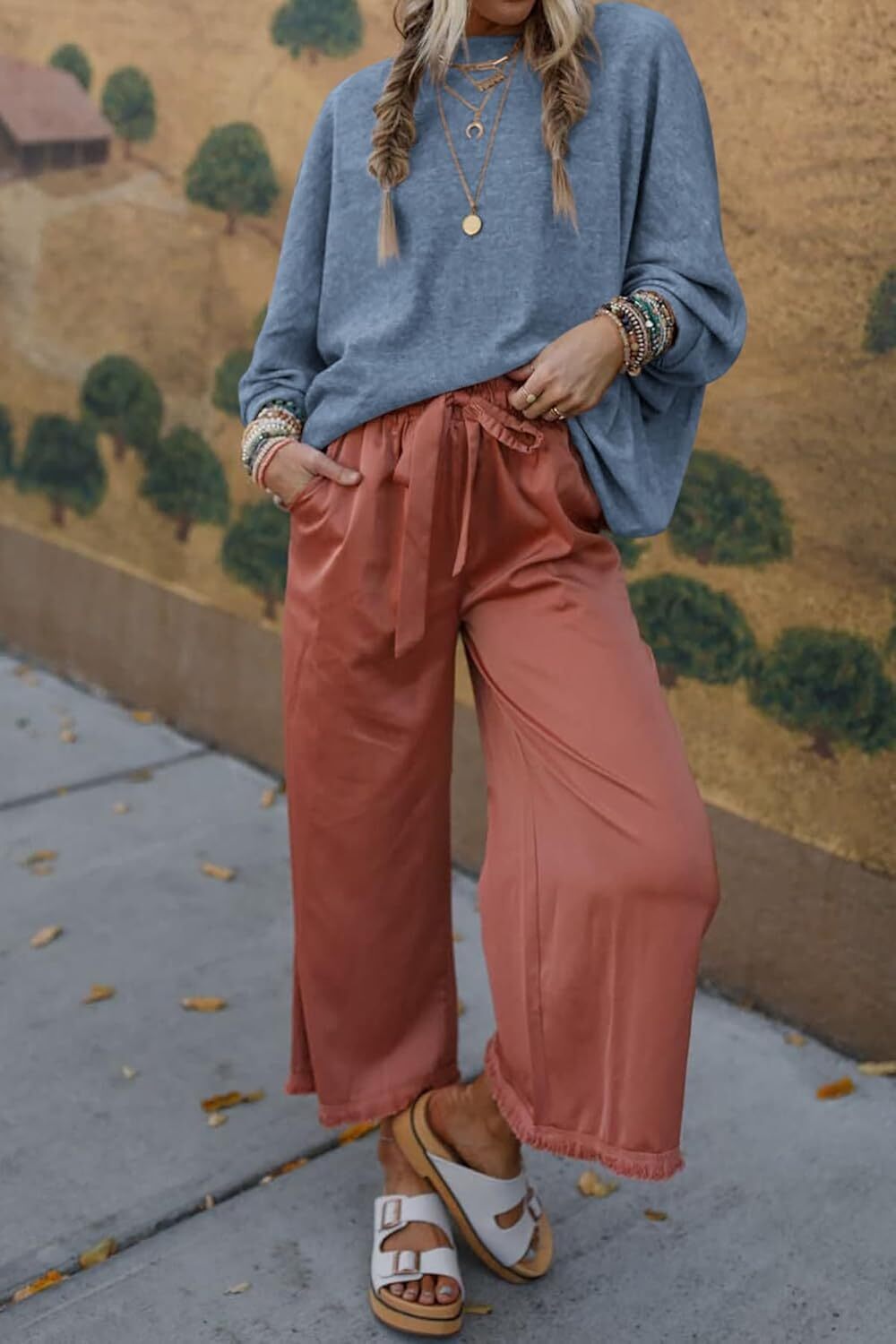 Women's Fall Sweaters 2024 Casual Oversize Pullover Batwing Long Sleeve Drop Shoulder Sweater Loose Knit Jumper Tops