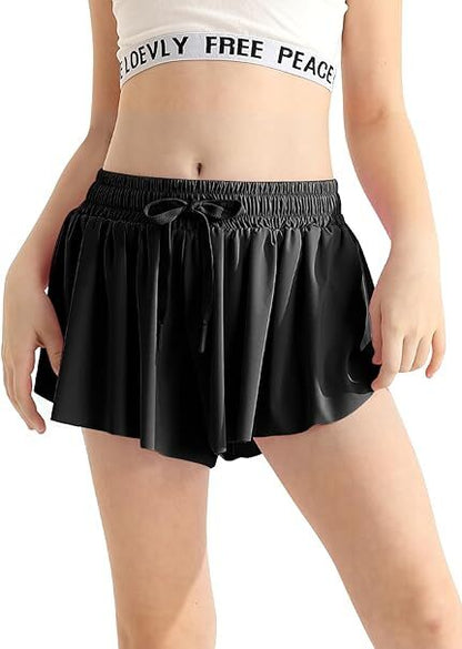 Women's Flowy Butterfly Athletic Running Workout Spandex Gym Yoga Tennis Skirts with Pocket
