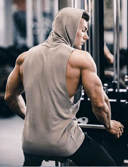 Men's Workout Hooded Tank Tops Bodybuilding Muscle Cut Off T Shirt Sleeveless Gym Hoodies