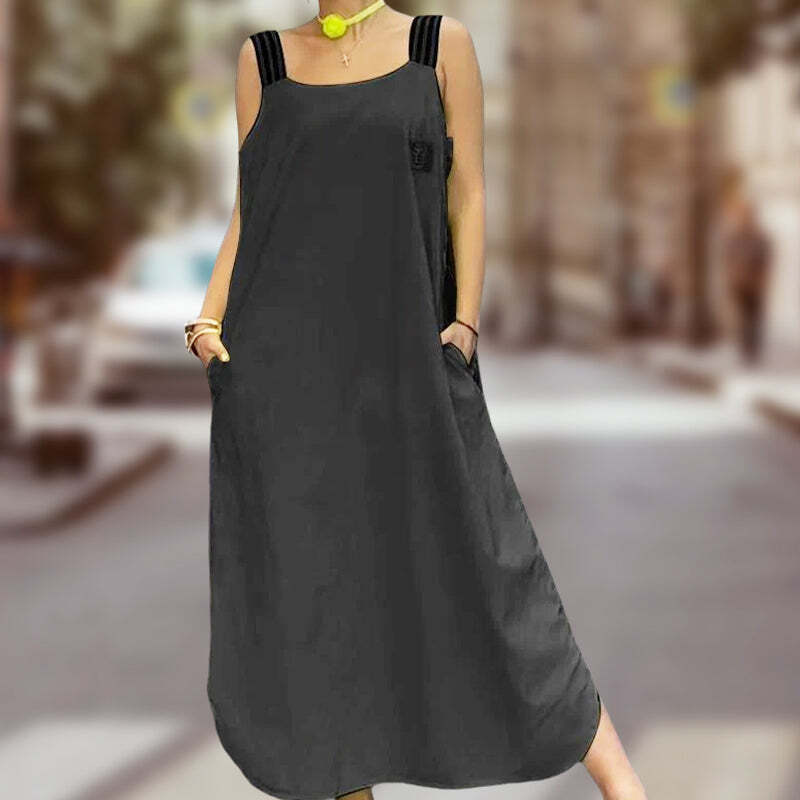 Wide Strap Maxi Dress with Pockets