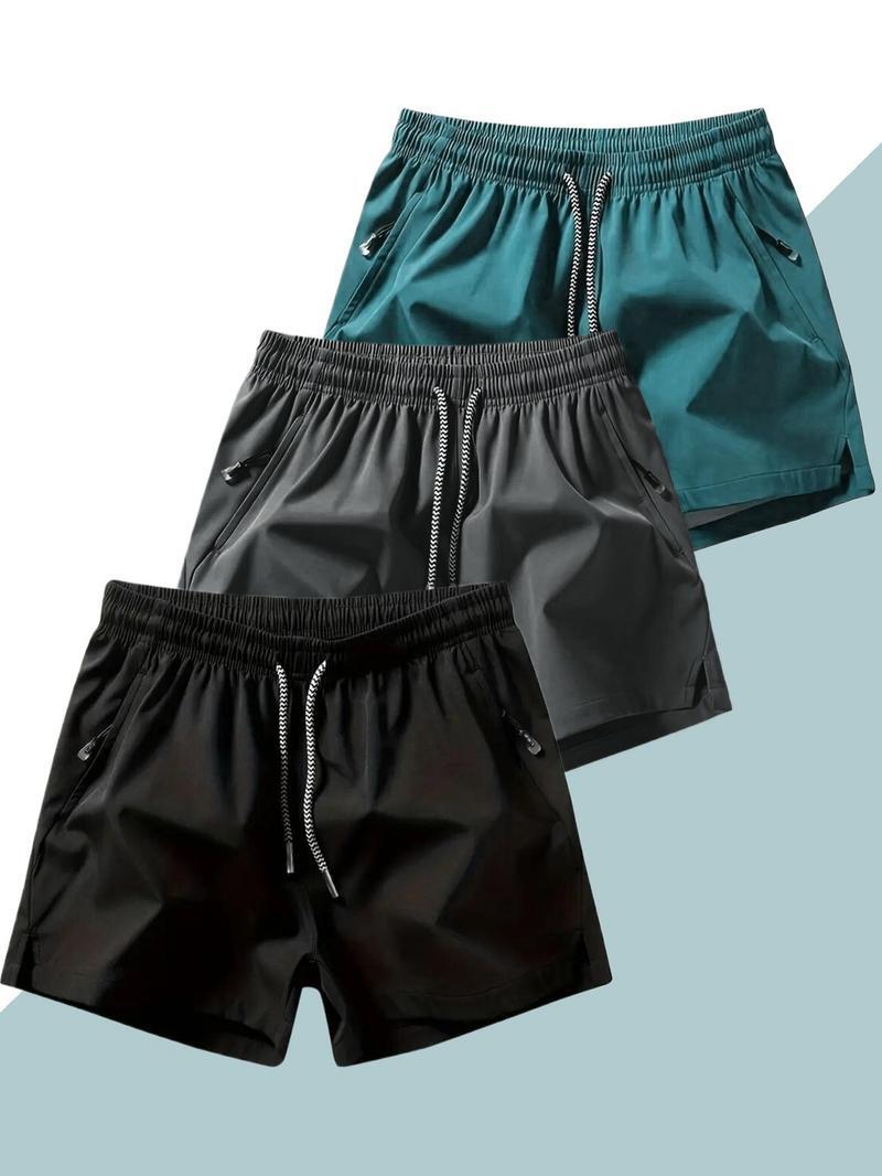 Men's Plain Solid Color Drawstring Pocket Shorts, Clearance Items 2024