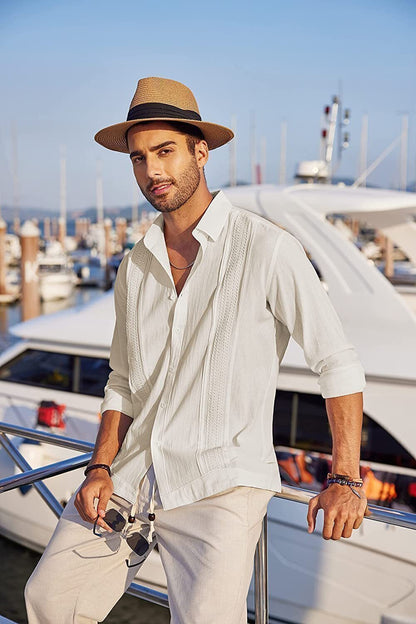 7-Pack Men's Cuban Shirts Long Sleeve Casual Button Down Shirt Cotton Beach Tops💖Buy two packs for free shipping💖