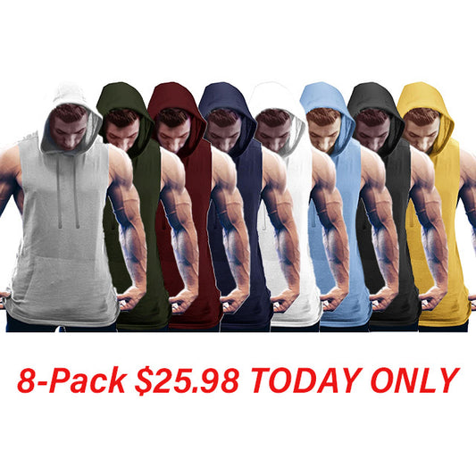 Men's Workout Hooded Tank Tops Bodybuilding Muscle Cut Off T Shirt Sleeveless Gym Hoodies
