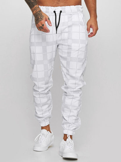 Men's Sporty Casual / Sporty Pants Chinos Drawstring Elastic Waist Print Full Length Pants Casual Sports Micro-elastic Geometry Outdoor Sports Mid Waist White Black Light Grey Dark Gray S M L XL XXL