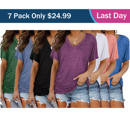 Women's Summer Leisure Pullover V-neck Solid Color Blouses