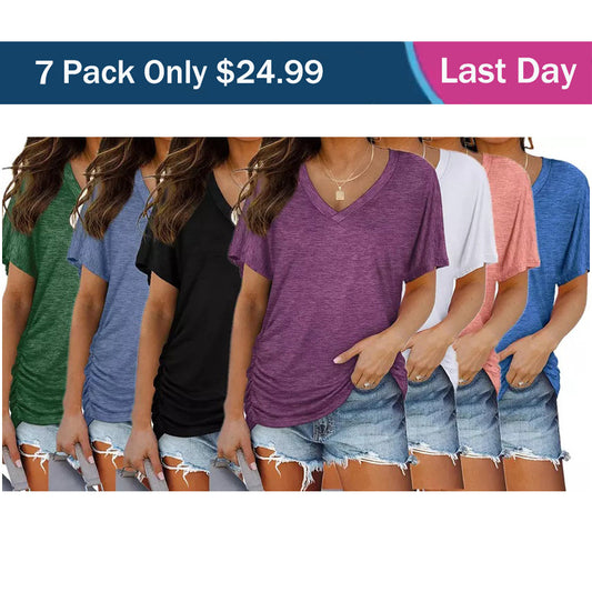Women's Summer Leisure Pullover V-neck Solid Color Blouses