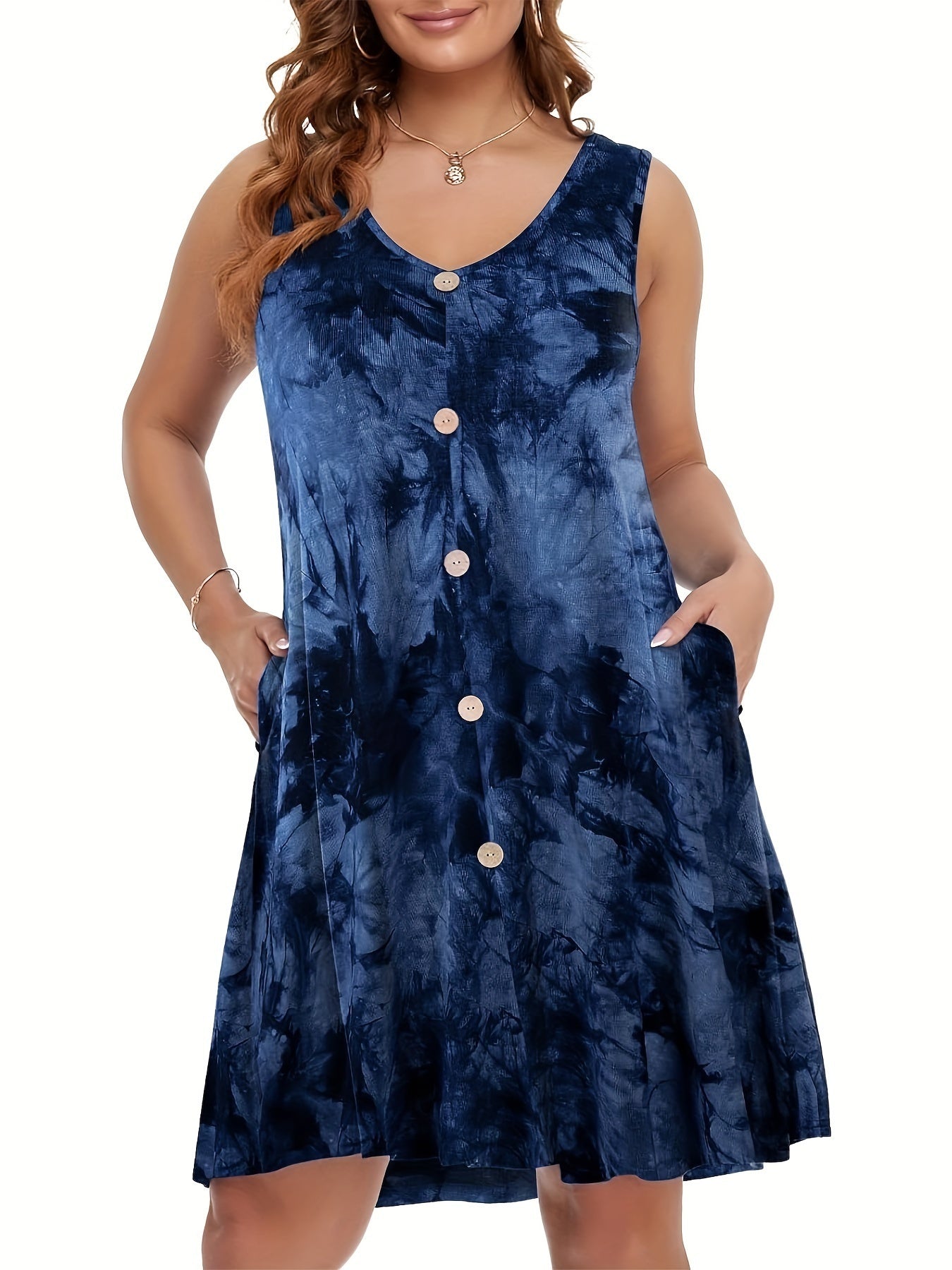 Plus Size Tie Dye Pocket Dress