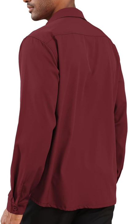 8-park Mens Fashion Dress Shirts Solid Color Long Sleeve Regular Fit Casual Button Down Shirts with Two Chest Pockets