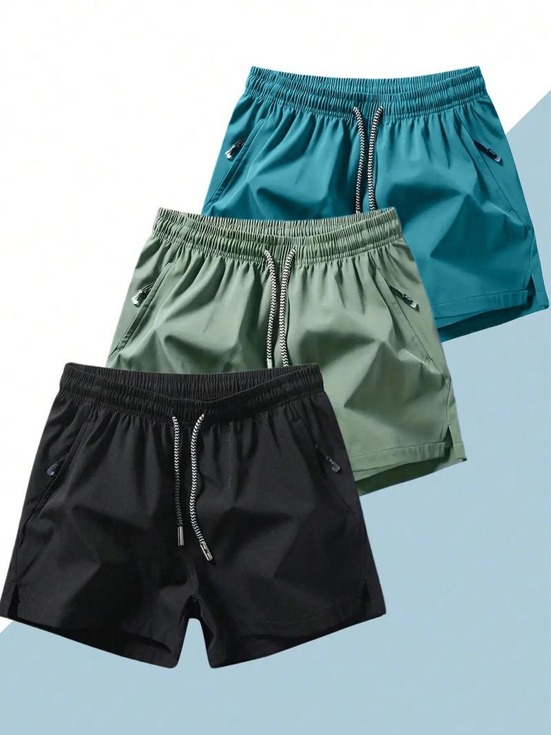 Men's Plain Solid Color Drawstring Pocket Shorts, Clearance Items 2024
